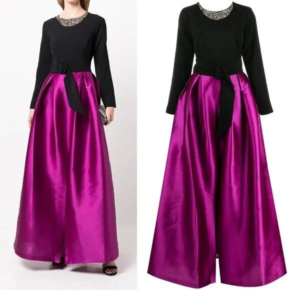 $1195 Sachin‎ & Babi Women's BLACK MAGENTA Desdemona Silk Blend Gown Dress RARE - Picture 1 of 8